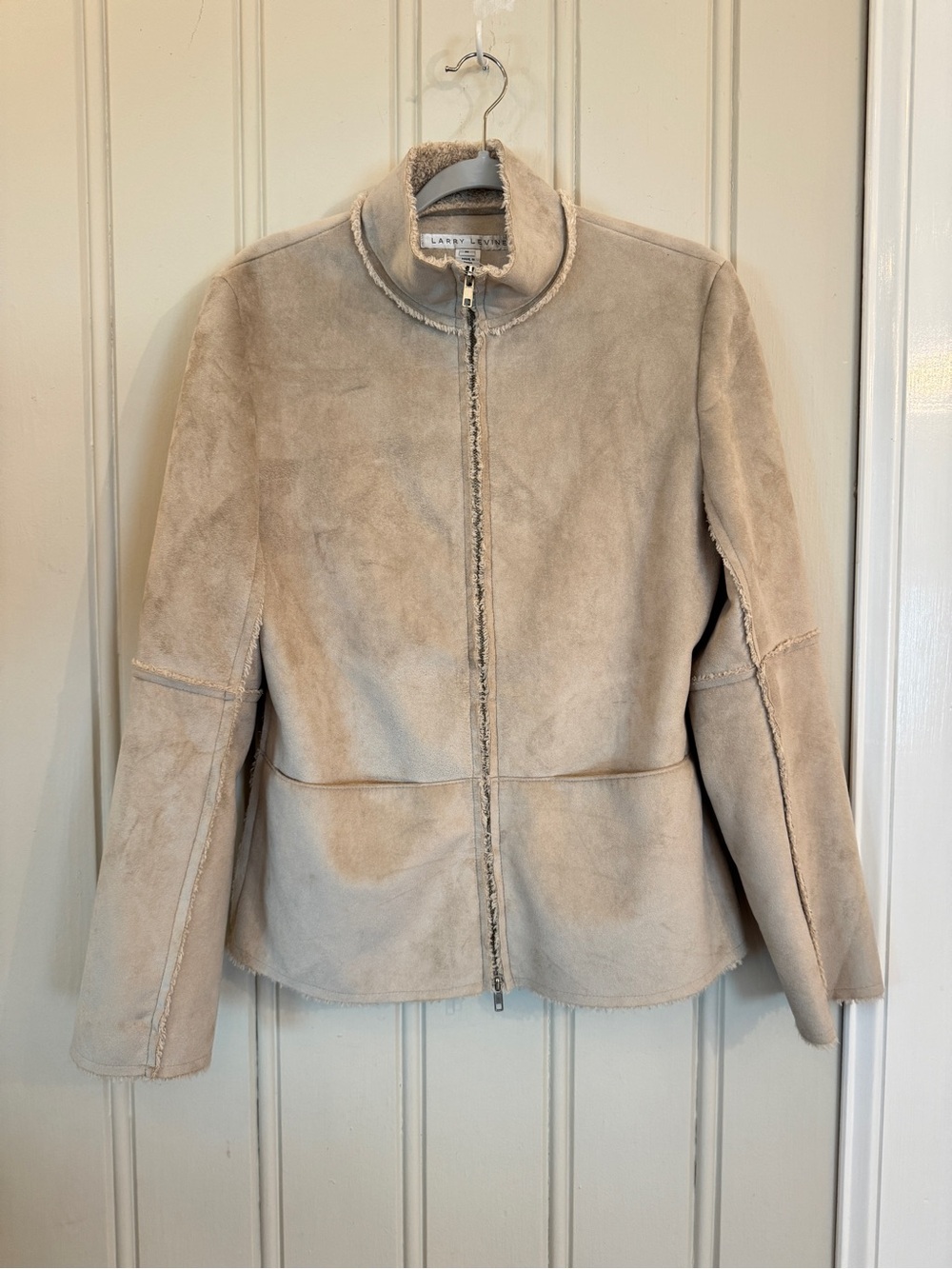 Cream Suede Zip-Front Jacket Sherpa Lined Size Medium Women’s